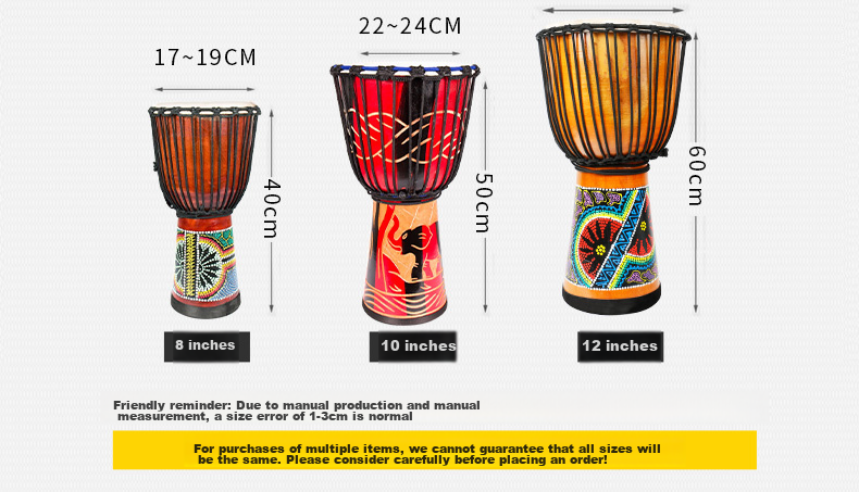 Minsine Standard 10-Inch African Drum, for Adults And Children Beginners to Play, Old Goat Skin Hand Drum Percussion Instrument 12