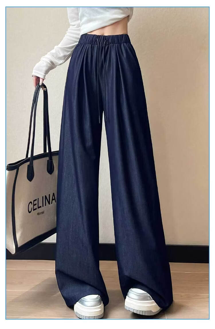 Modal Casual Pants Women 2026 Summer New High Waist Slimming Ice Silk Draped Straight Wide-Leg Floor-Length Jeans Women 14