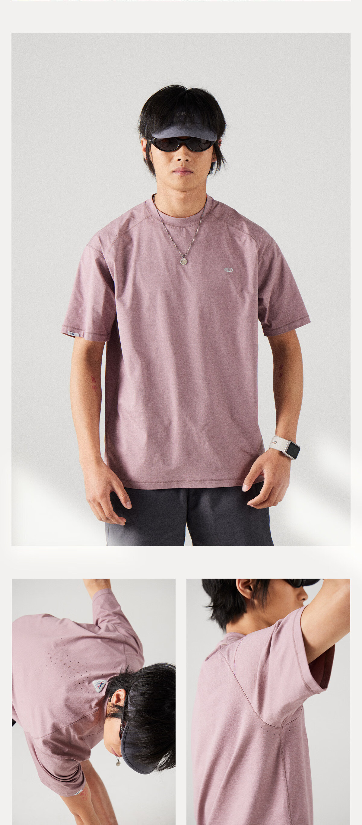 Lanqi Frog Breath Moisture-Wicking Quick-Dry Short Sleeve T-Shirt 2026 Spring Men's Breathable Outdoor Running Crew Neck T-Shirt Gray Pink S 26