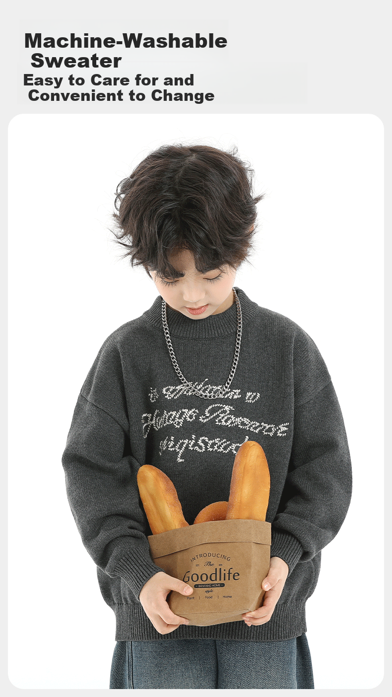 Little Elephant Ham Boys' Knitted Crew Neck Sweater Base Shirt Yellow [100% Cotton Skin-Friendly Non-Itchy] 120 cm 4