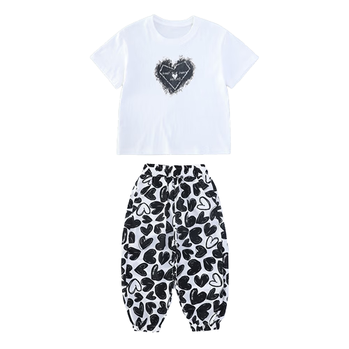 Mumuwu Girls' Summer Outfit, 2026 New Stylish Collection, Casual Short-Sleeve T-Shirt for Older Children, Two-Piece Summer Wear for Kids
