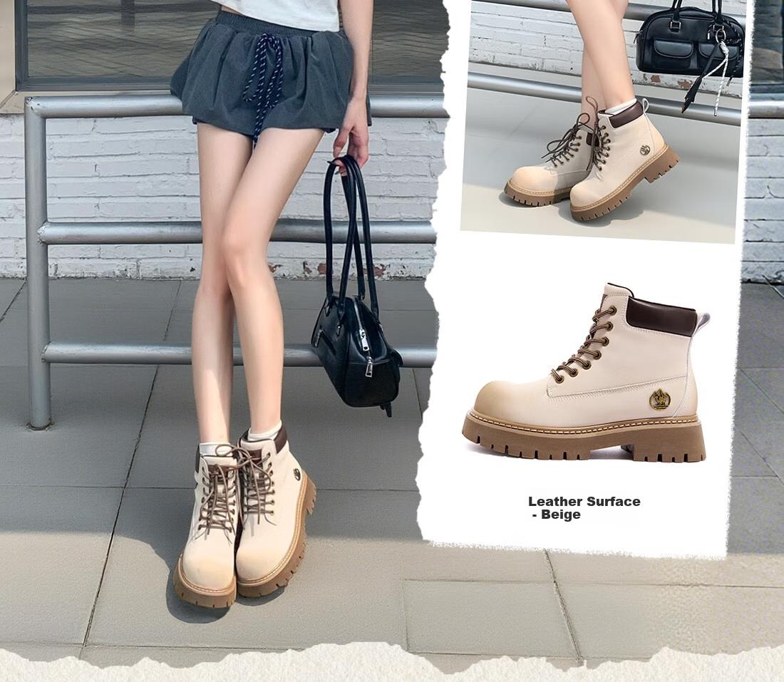 CAMEL [Shanyue] Women's Work Boots Trendy Thick-Soled Martin Boots L25W076018R Earth Yellow (Suede Lining) Size 37 32