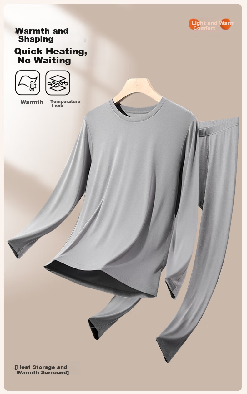 GUJIN Autumn Winter Thermal Underwear Set for Men Seamless Base Layer Top and Bottom 8