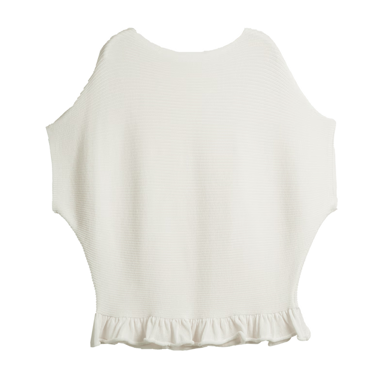 Olrain Women's Summer Off-Shoulder Ruffle Hem Loose Fit Commuter Short Sleeve Knit Top White M
