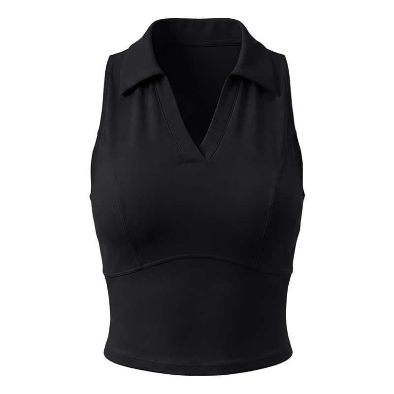 Women's Lace-Up Padded Sports Vest Sleeveless POLO Collar Tennis Yoga Top Running Fitness Training Bra Summer
