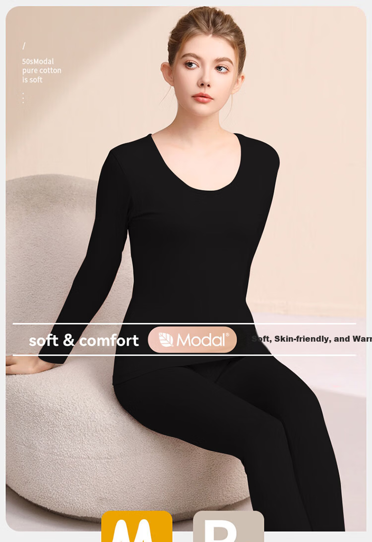 Bingxue Kapok Women's Modal Cotton Seamless 7A Antibacterial Thin Thermal Underwear Set Autumn Winter Base Layer Knitwear 1