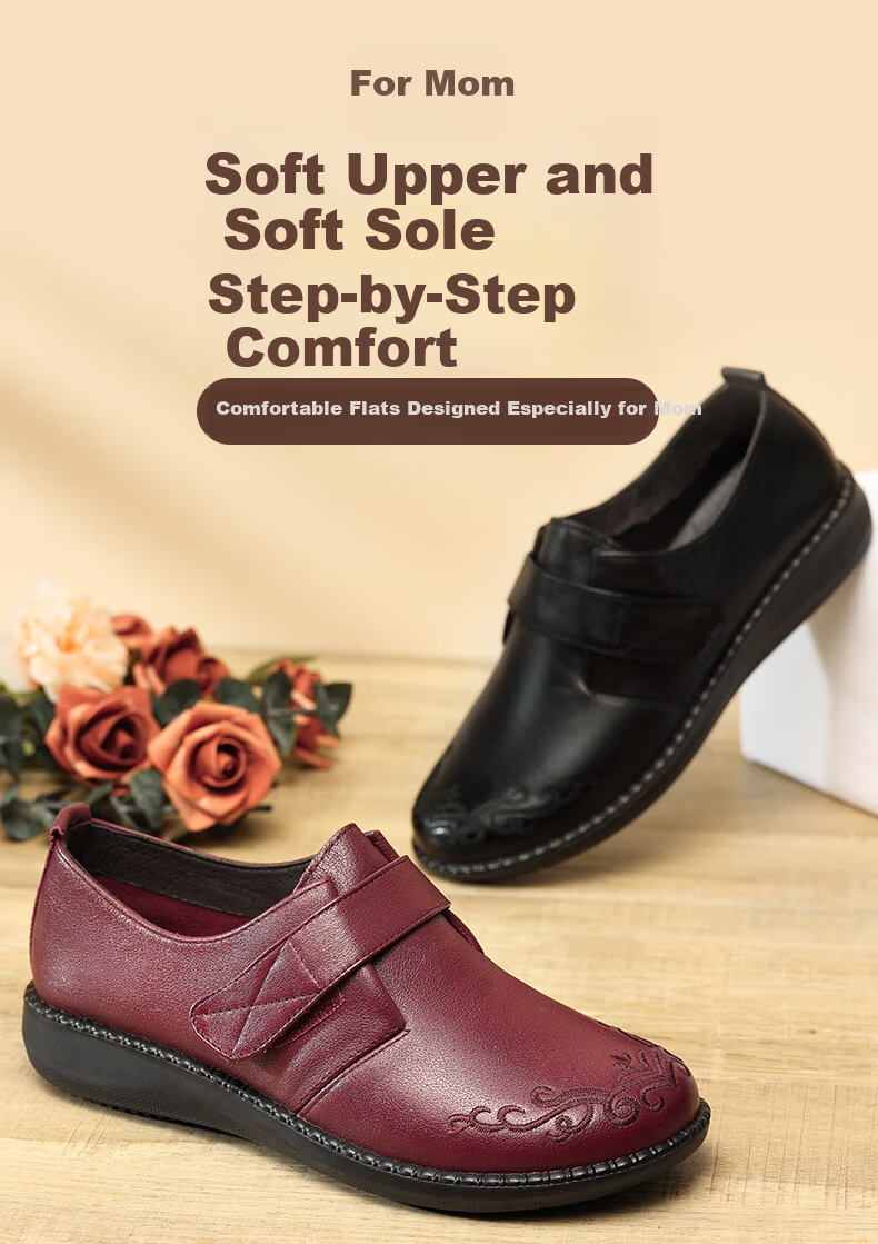 LAORENTOU Women's Comfortable Breathable First Layer Cowhide Round Toe Commuting Mid-Age Mom Shoes 220217N Black Size 37 1