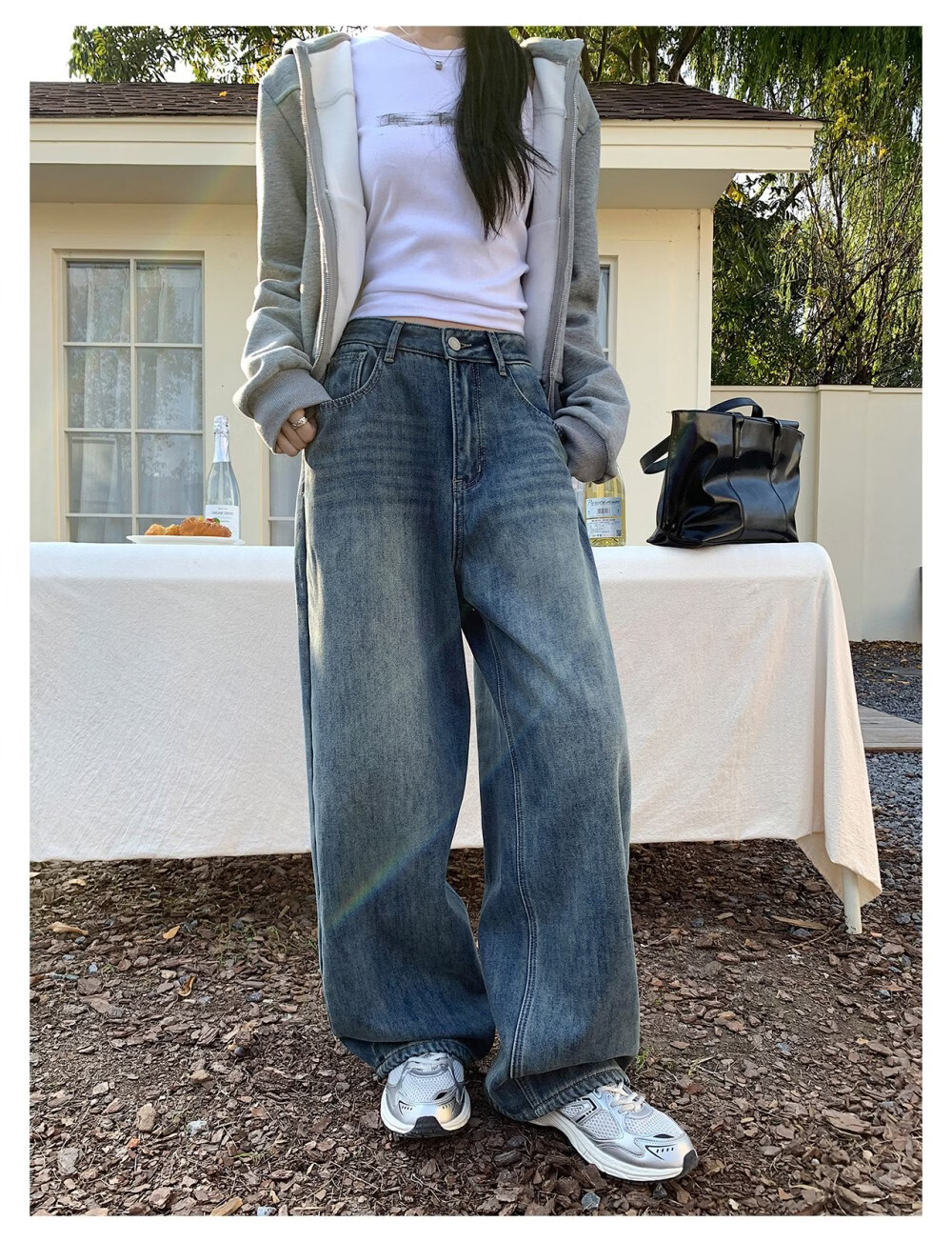 ICH MODE "Versatile Favorite" Loose Slimming Lazy Casual Straight-Leg Jeans Women's Wide-Leg Pants Light Blue S 14