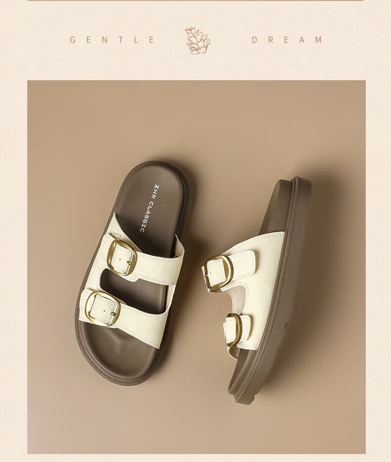 ZHR Birkenstock Women's Sandals 2026 Summer New Breathable Casual Slip-On Sandals AY352 Beige Size 35 28