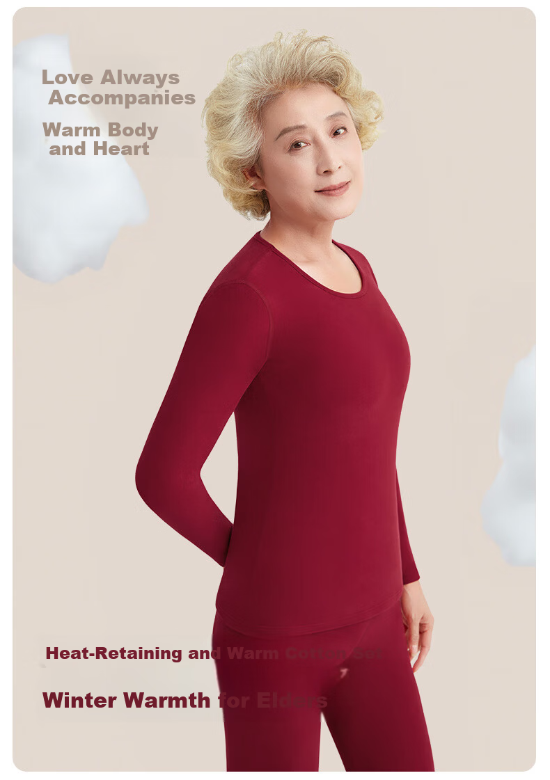 CASENLAND Women's Middle-Aged and Elderly Thermal Underwear Set, Fleece-Lined, Thickened, Antibacterial, 100% Cotton, Autumn Shirt and Pants for Moms 3