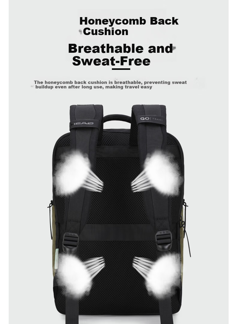 HEAD Large Capacity Backpack Travel Bag Unisex Student School Bag 15-inch Laptop Bag Aurora Business Travel Series 8