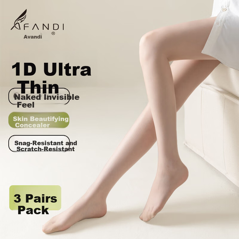 Avandy 1D Ultra-Thin Anti-Snag 3-Pack Women's Spring Summer Natural Bare-Leg Effect Sheer Tights Pantyhose