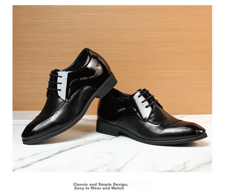 LAORENTOU Men's Business Dress Shoes First Layer Cowhide Non-Slip Small Size Invisible Height Increasing Shoes 1313A036 Black 36 10