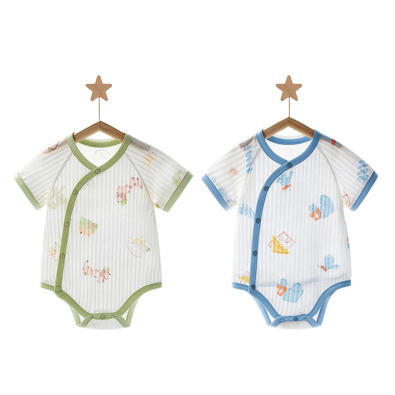Aibao Baby Summer Short Sleeve Romper Bodysuit Newborn Thin Mesh Back T301 2-Pack 66cm