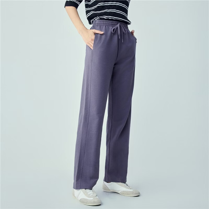 Giordano Women's Pants 2026 Summer New Pure Cotton Spliced Drawstring Elastic Waist Knit Sweatpants 13416244