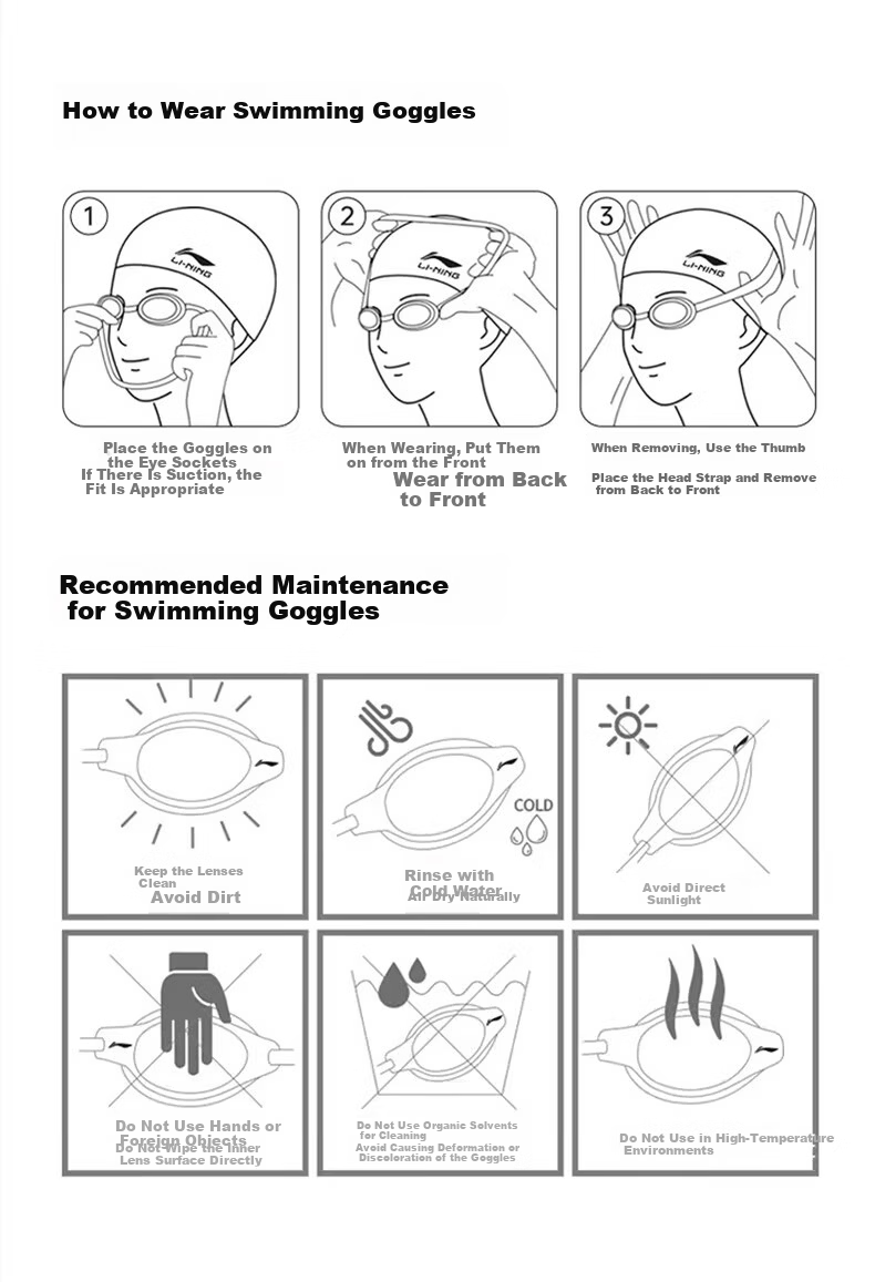 LI-NING Swimming Goggles HD Anti-Fog Waterproof Training Professional Mid-Frame Coated Swim Glasses for Men and Women 14