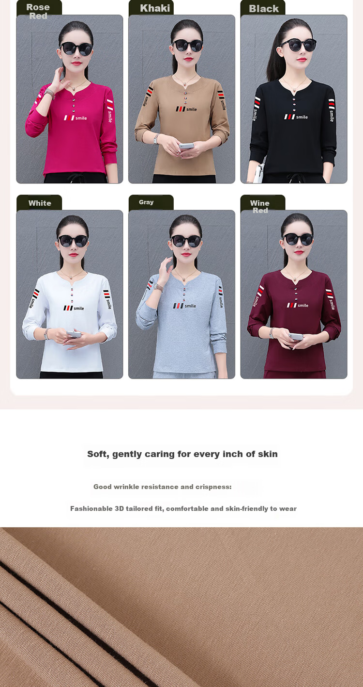 Woodpecker Pure Cotton Regular Shoulder Long Sleeve T-Shirt Women Autumn New Casual Plus Size Slim Fit Base Shirt Top Black 3XL 5