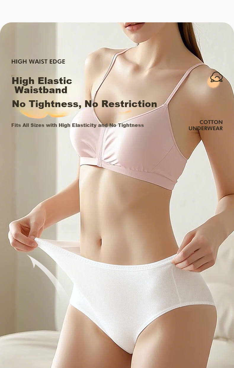 Baicaoyuan Disposable Cotton Women's EO Sterilized No-Wash Travel Maternity Menstrual Day-Use Underwear 5 Pieces 2XL 8