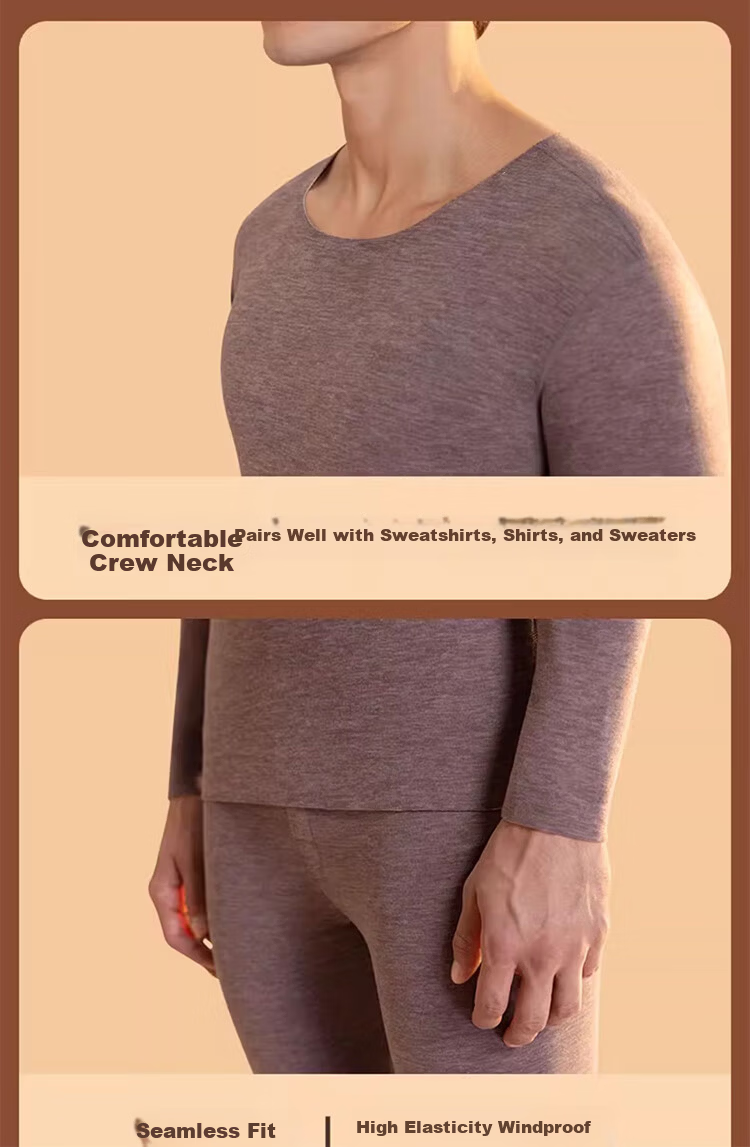 Langsha Men's Thermal Underwear, Antibacterial And Anti-Mite, Goose down Seamless, Heat-Generating, Thin-Fit Autumn Top And Bottom Set 27