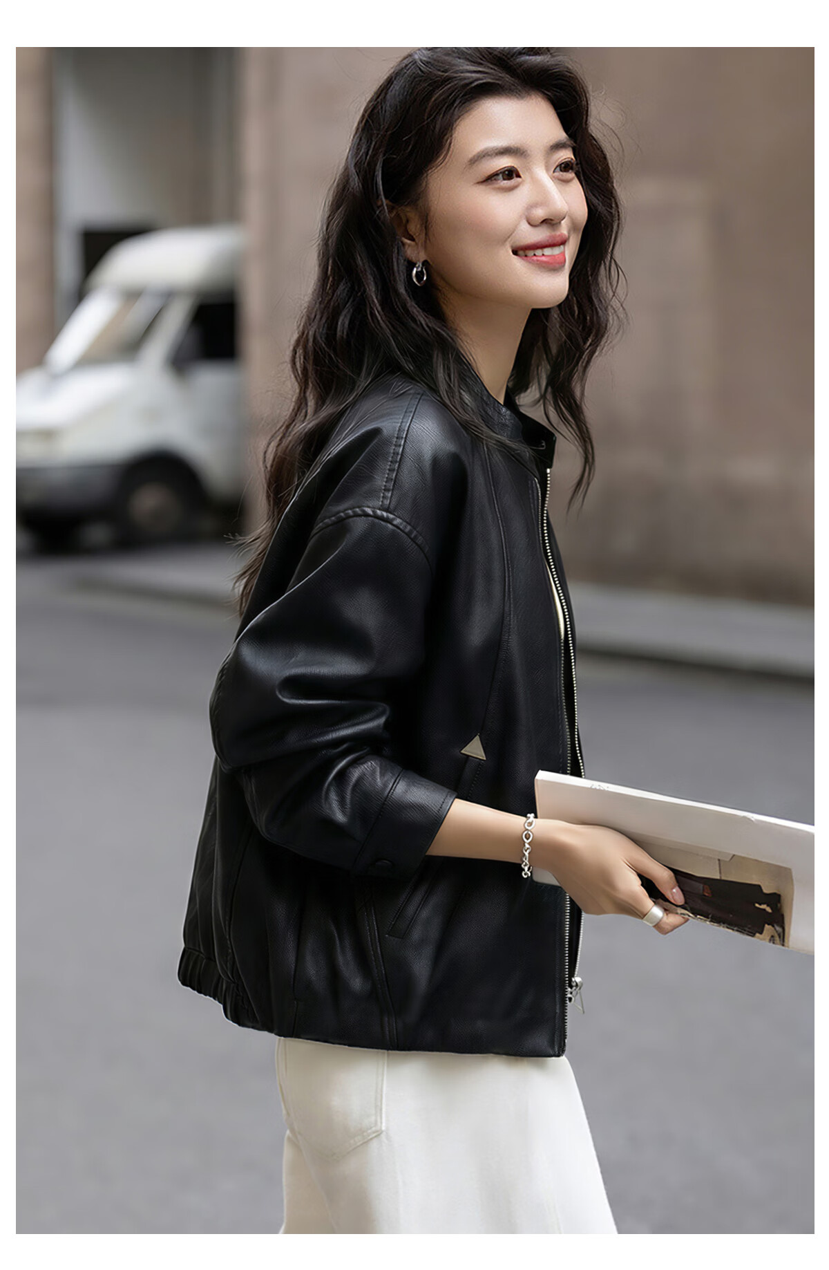 Chushen Spring Autumn Casual Short Jacket Women Black Stand Collar Zipper Slim Loose Stylish Leather Jacket Top S61D127 3