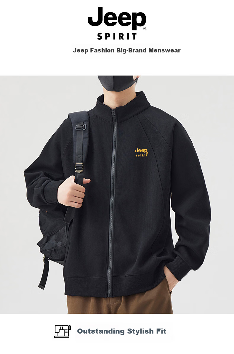 JEEP SPIRIT Men's Jacket Hoodie High-End 2026 Spring Autumn Stylish Sport Casual Trendy Top 1