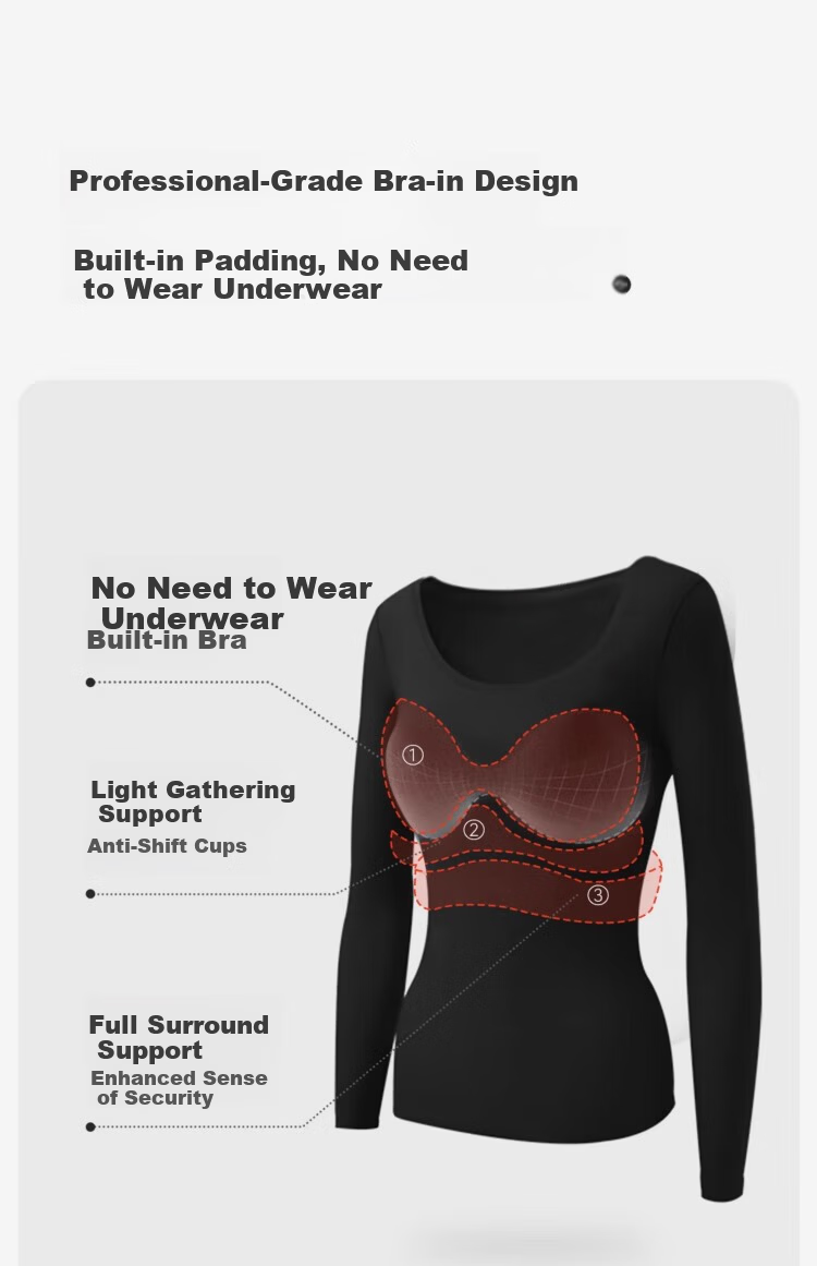 NEIYIN Women's Thermal Underwear Set with Chest Pad, Ultra-thin Seamless Base Layer, Autumn Top and Bottom, Black, M 4