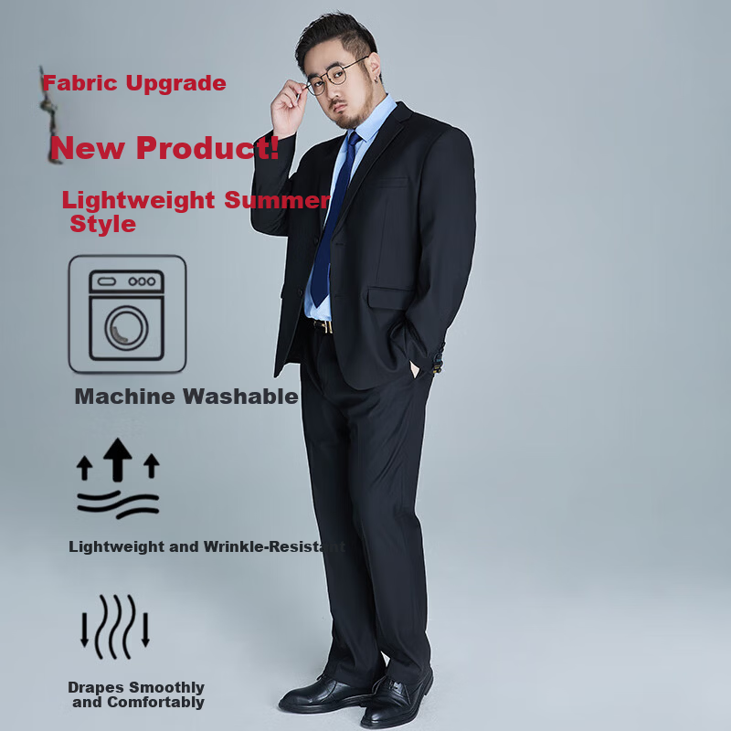 Ayoupang Summer Lightweight Plus Size Men's Suit Set Loose Formal Business Wedding Tuxedo Black 7XL