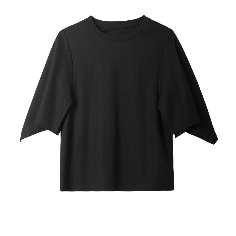 Demana [Lyocell] Summer Elegant Round Neck Three-Quarter Bell Sleeve Loose Slim Fit Petite T-Shirt for Women Premium Quality