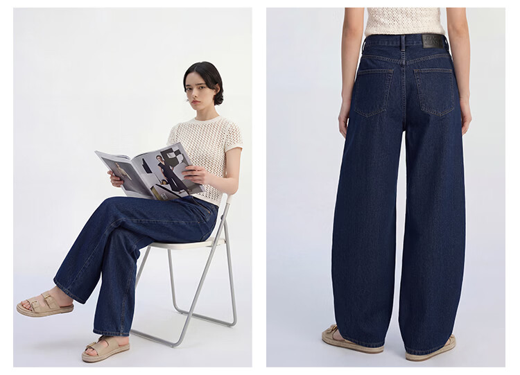 JD Jingzao Linen Curved Blade Women's Jeans Vintage Style Casual Pants 2026 New Spring Autumn Women's Trousers Retro Dark Blue 29 10