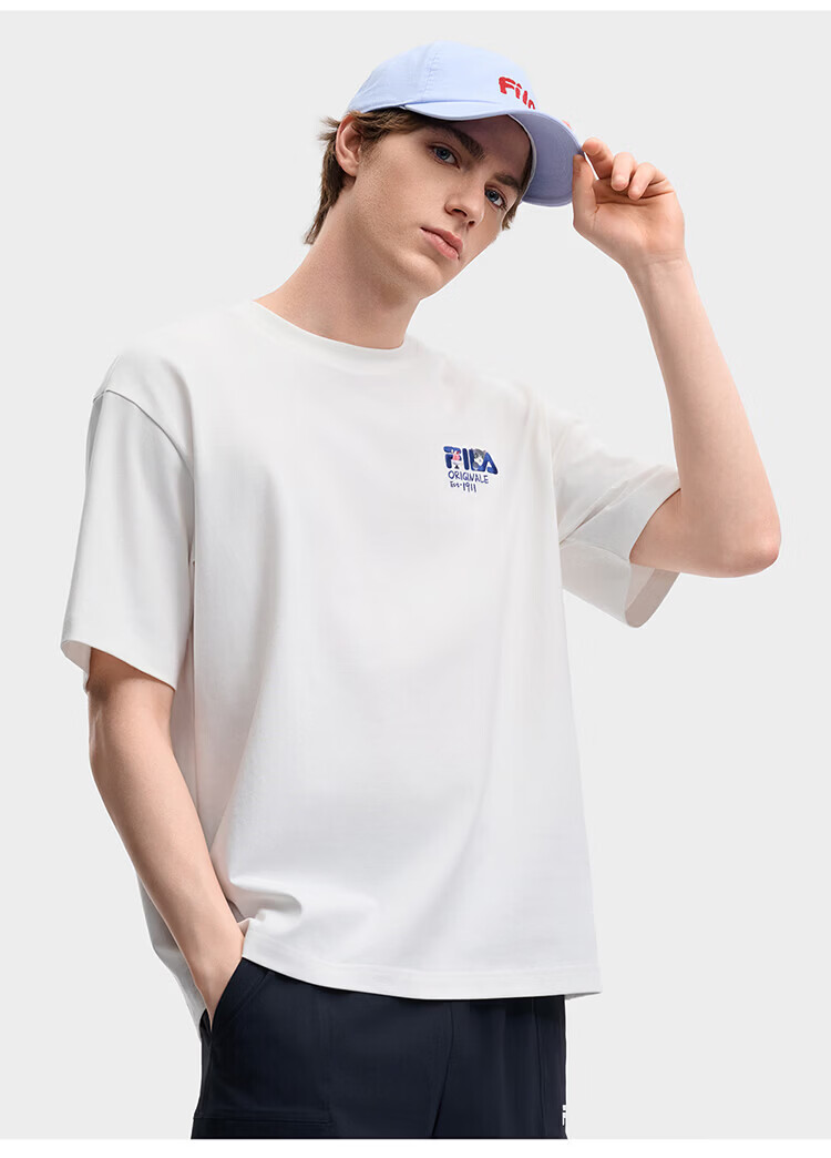 FILA Official Couple's Knitted Short Sleeve Shirt 2026 Summer Fashion Casual Unisex Loose Cat Embroidery T-Shirt 71
