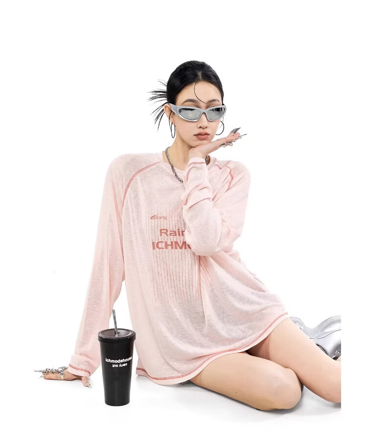 ICH MODE Lyocell Hassu Thread Long Sleeve T-Shirt Physical Sun Protection Cover-Up Women Summer Cooling Loose Top Pink M 11