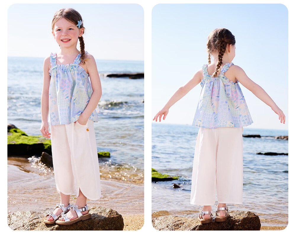 Betis Girls' Printed Two-Piece Set 2026 Summer Floral Casual Outfit Children's Camisole and Cropped Pants Baby Set 32