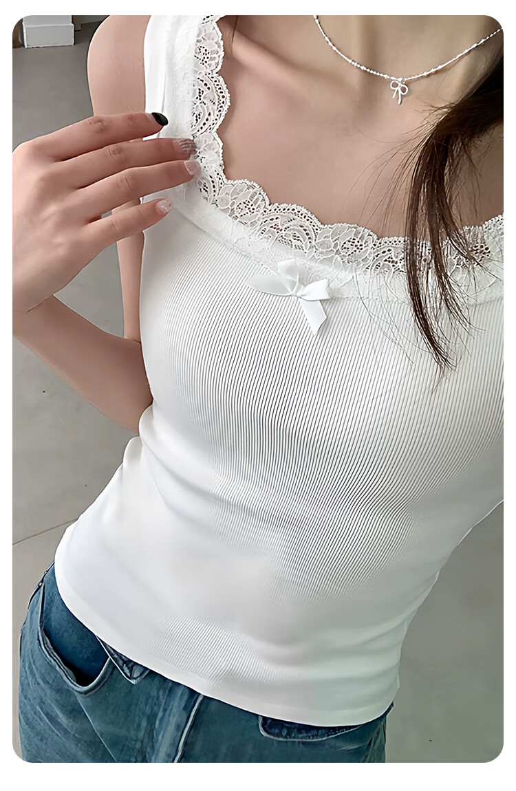 Nanjiren Korean Style INS Strap Vest Women High-Count Cotton Inner Base Layer Beautiful Back Lace Vest T-Shirt Female 6
