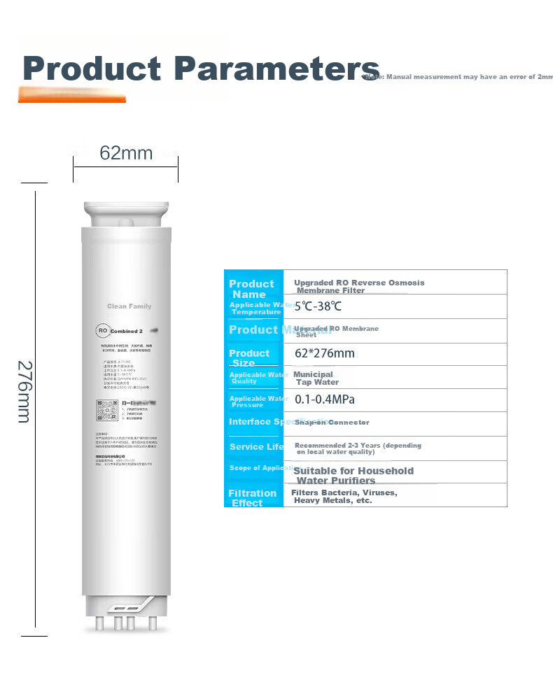 Clean Family Compatible Westinghouse Water Purifier Filter Cartridge Manhattan F1/F4/F5/F7/F8/C5 Series Complete Filter Set No.1 No.2 RO Reverse Osmosis Membrane Filter Universal 5
