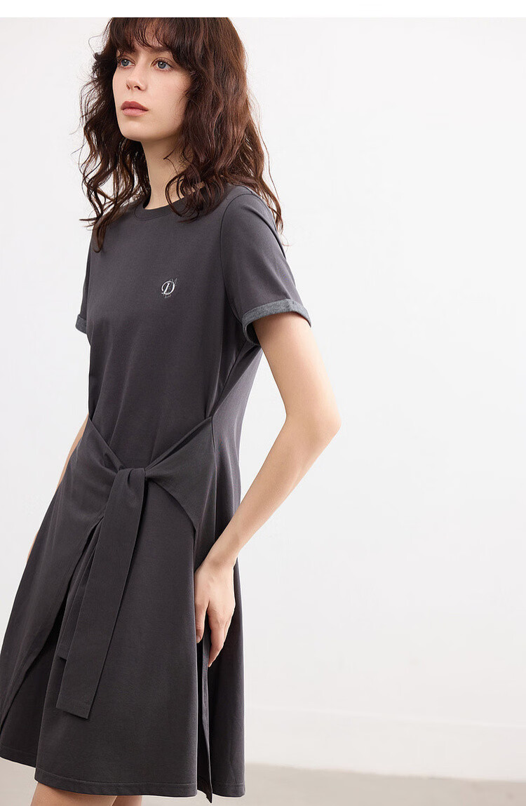 Demana [Cool Sorona] Summer Korean Style Round Neck Embroidered Patchwork Colorblock Short Sleeve Waist Cinched Short Dress for Women 16