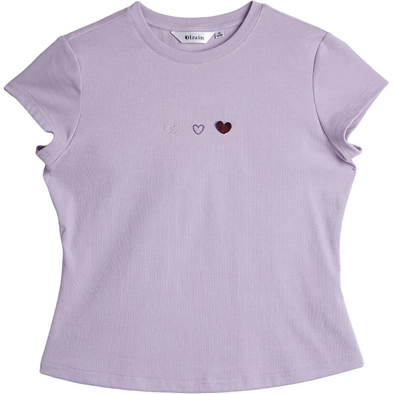 Olrain Eurier Summer New Women's Round Neck Heart Embroidery Casual Pullover Short Sleeve T-Shirt Top Purple XL