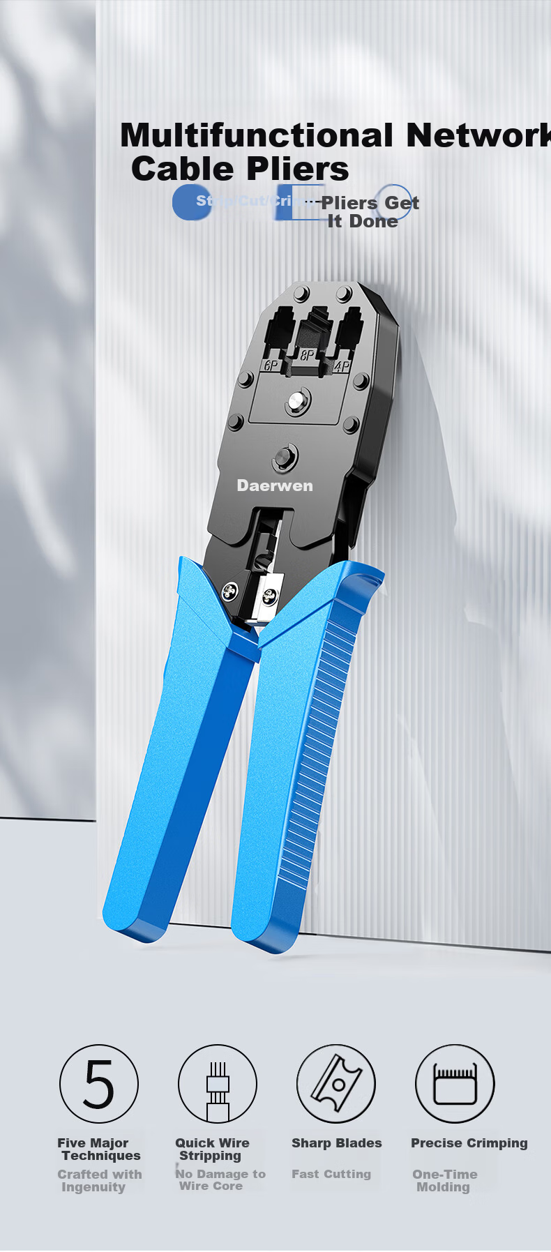 DOREWIN Cat7 Cat8 Network Cable Crimping Tool Set, V-shaped Clip RJ45 Punch Down Crimper for 5/6/7/8 Category Ethernet Connectors 1
