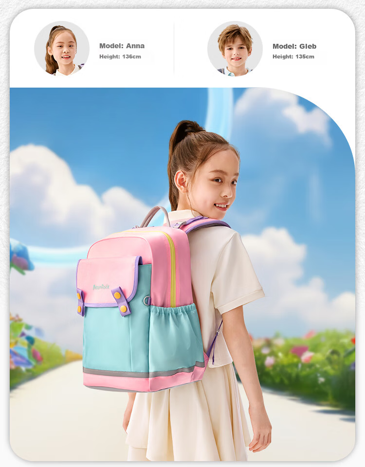 MoonRock 2025 New Children's Ergonomic Backpack Lightweight First Grade School Bag Wisteria 20
