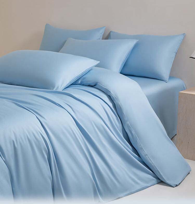 SOMERELLE A-Class Solid Color 60s Cotton Four-Piece Bedding Set 100% Combed Long-Staple Cotton Bed Linen 1.8m Fitted Sheet Set Sky Blue 4