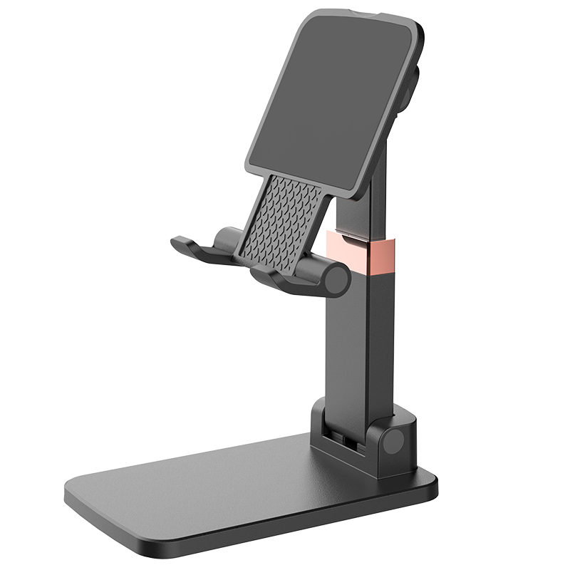 LINGCHEN Phone Stand, Desktop Tablet Holder, Lazy Stand for Live Streaming, Binge-Watching, Online Classes, Gaming, PUBG, Exams, Study, Foldable, Height Adjustable, Universal for IPad And Tablets, Midnight Black