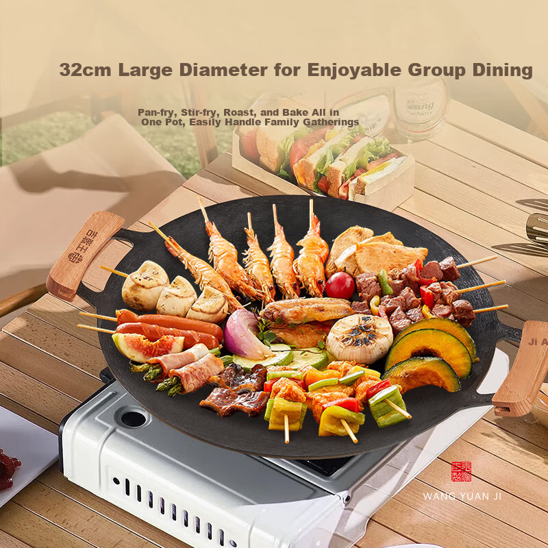 Wangyuanji Cast Iron Grill Pan for Home Use, Uncoated Skillet Compatible with Induction Cooker And Gas Stove