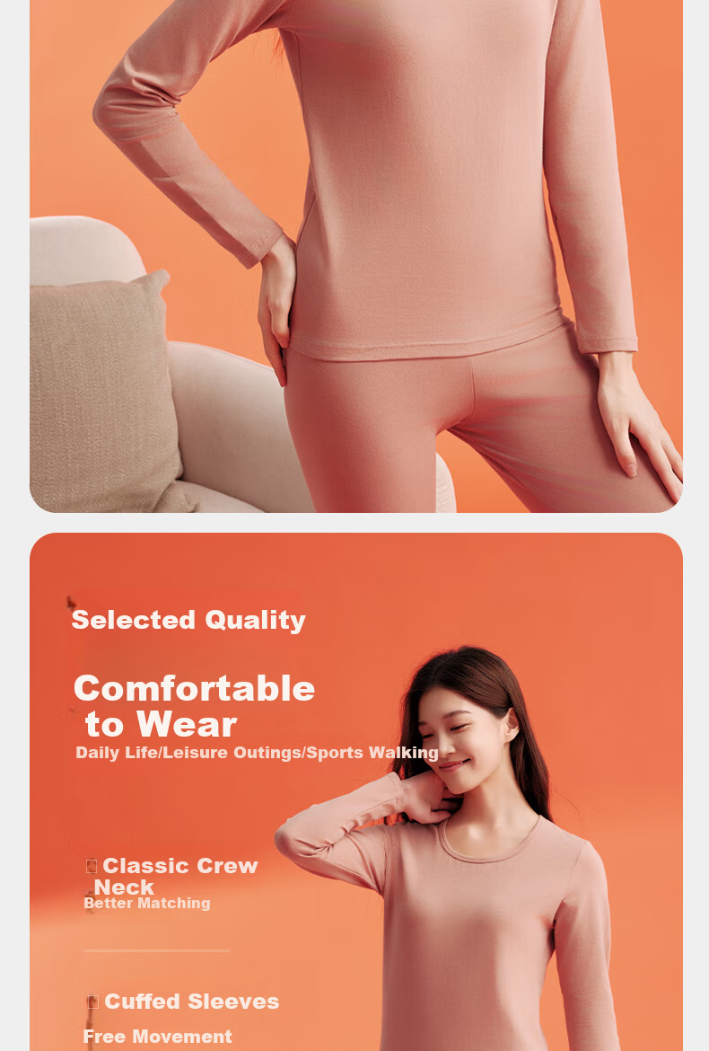 Yiershuang Women's Thermal Underwear High Elastic Cotton Blend Autumn Top and Bottom Set 7