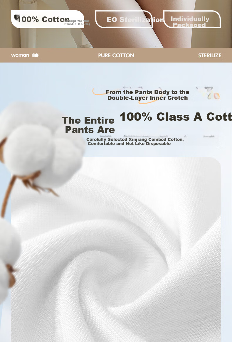 Baicaoyuan Disposable Cotton Women's EO Sterilized No-Wash Travel Maternity Menstrual Day-Use Underwear 5 Pieces 2XL 3