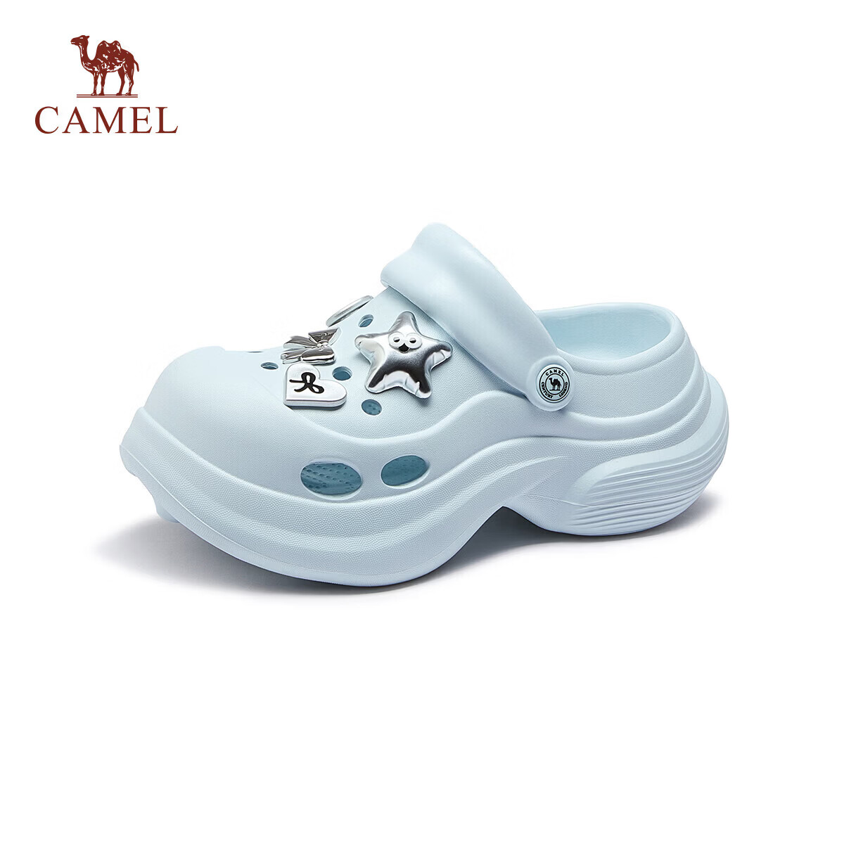 CAMEL Women's Hollow Out Thick Sole Height Increasing Sandals Beach Shoes L26M226049 Blue (Order One Size Up) Size 35