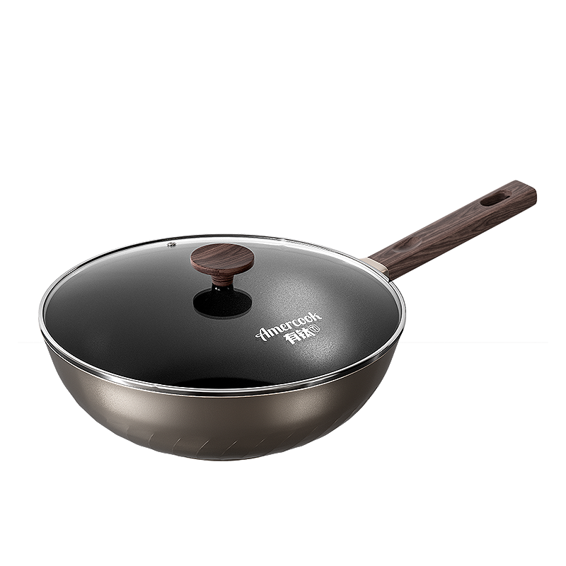 Amercook Titanium Non-Stick Maifan Stone Frying Pan Flat Bottom Wok for Home Use Compatible with Induction Cooker and Gas Stove