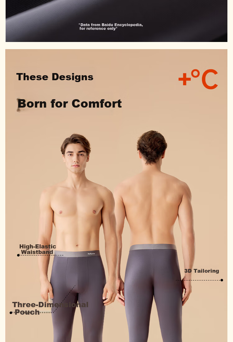 MiiOW Men's Thermal Underwear Autumn Pants A-Class Pure Cotton Warm Pants Men's Underpants-Free Base Layer Long Johns Single Pants 6
