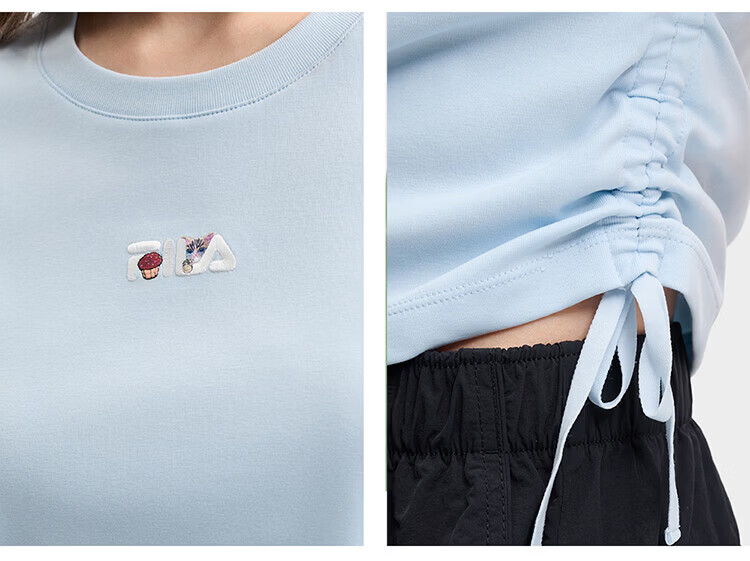 FILA Yang Mi Same Style Knitted Short Sleeve Shirt Women 2026 Summer Side Drawstring Fashion Casual Embroidered Logo Slim T-Shirt 47