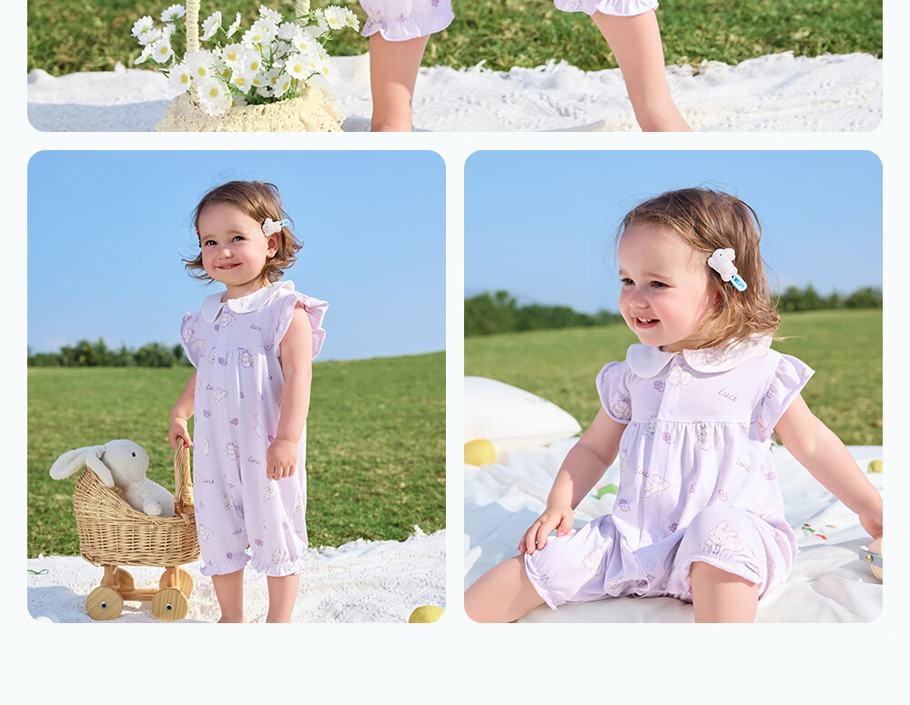 Betis Baby Girls' Modal Short Sleeve Summer Romper Cute Infant Toddler Jumpsuit 32