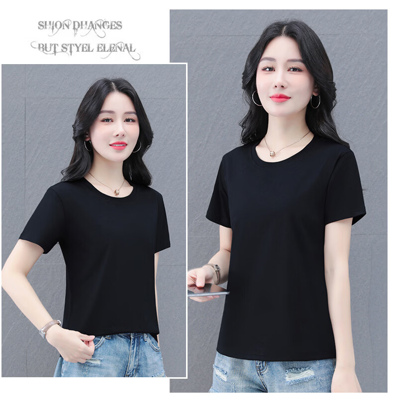 Shuangxing Pure Cotton Short Sleeve T-Shirt Women Summer Regular Shoulder Basic Solid Color Casual Middle-aged Plus Size Slim Fit Top Khaki L 25