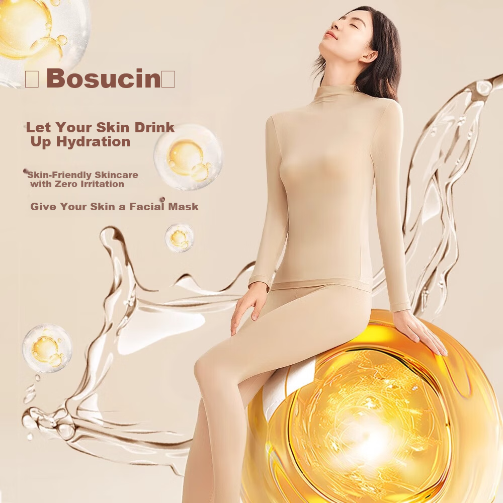 BOPRUIEY Hyaluronic Acid Thermal Underwear Women's Semi-High Neck Base Layer High Elastic Slim Seamless Moisturizing Skin Care Set